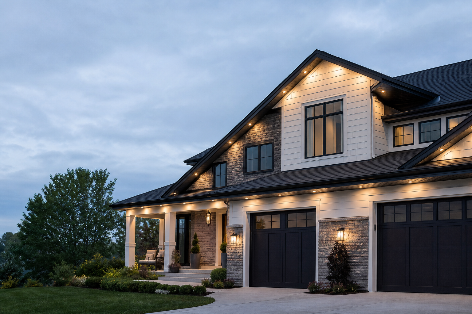 Permanent Soffit Lighting Along Roof Overhang