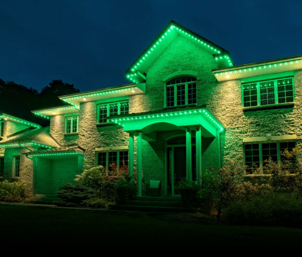 Energy-efficient permanent architectural lighting installed on a residential home